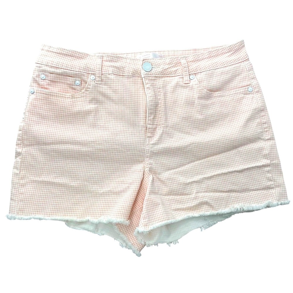 Lauren Conrad Hi-Rise Shorts Pale Pink‎ Gingham Cotton Cut-Off 5-Pocket Size 14